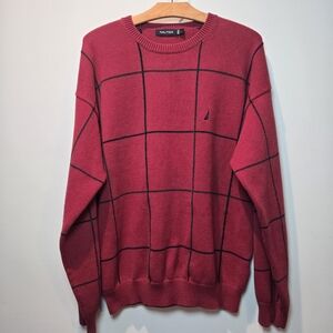 Nautica Sweater Large Men's Red Cotton Knit Long Sleeve Crewneck